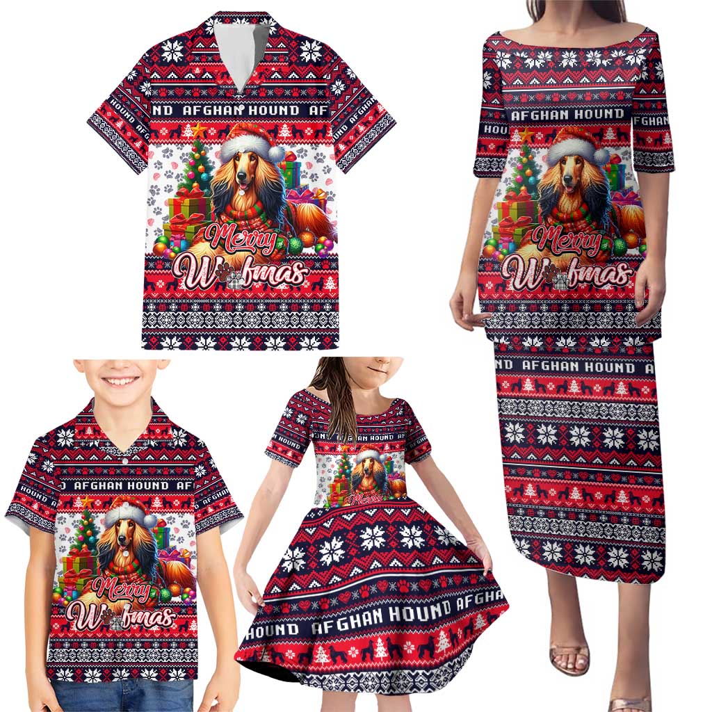 Afghan Hound Merry Woofmas Family Matching Puletasi and Hawaiian Shirt Christmas Dog Art Style - Wonder Print Shop