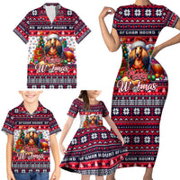 Afghan Hound Merry Woofmas Family Matching Short Sleeve Bodycon Dress and Hawaiian Shirt Christmas Dog Art Style - Wonder Print Shop