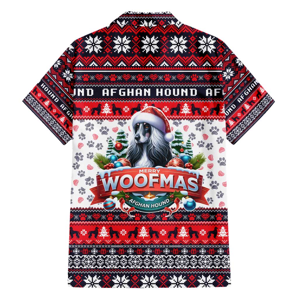 Afghan Hound Merry Woofmas Family Matching Short Sleeve Bodycon Dress and Hawaiian Shirt Christmas Dog Art Style - Wonder Print Shop