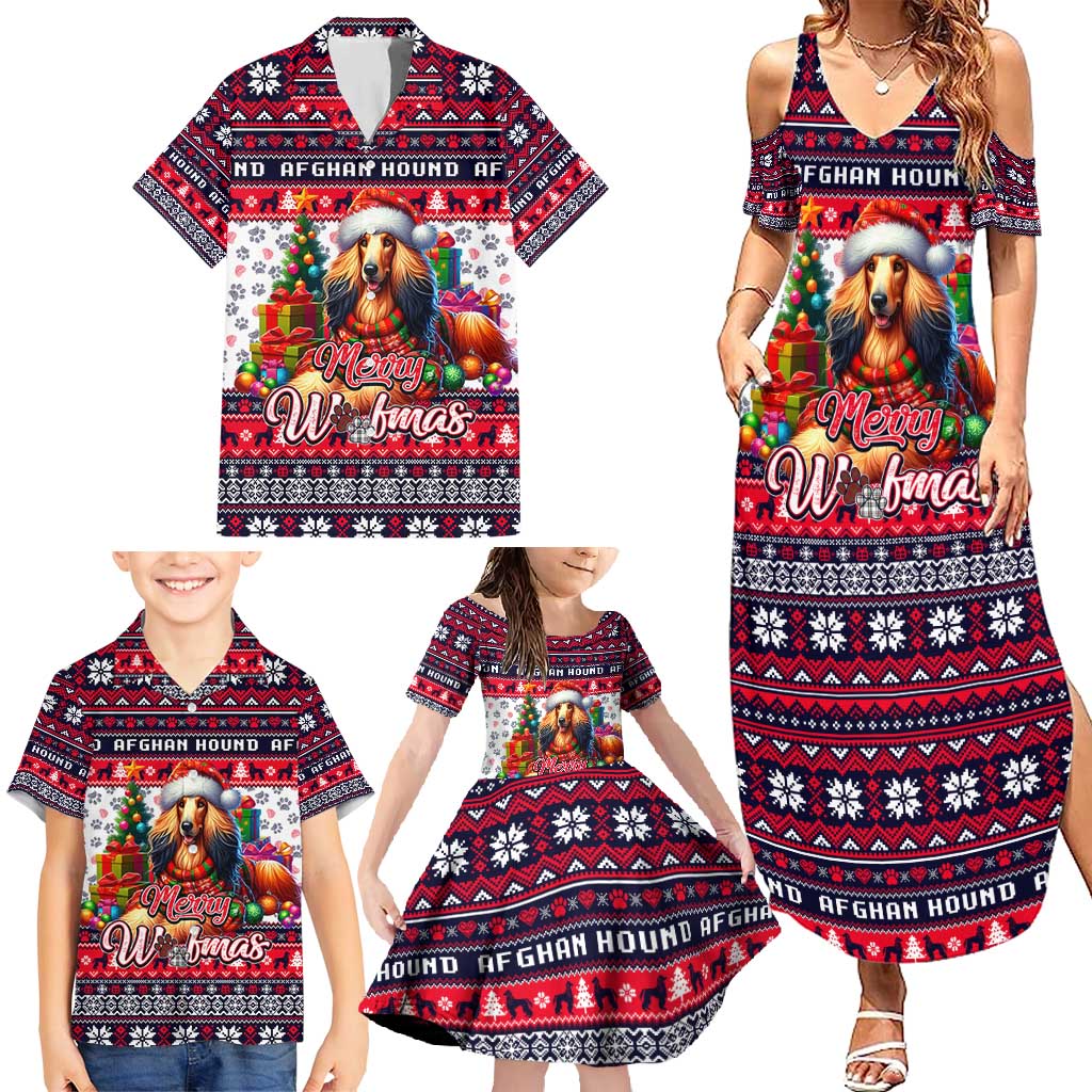 Afghan Hound Merry Woofmas Family Matching Summer Maxi Dress and Hawaiian Shirt Christmas Dog Art Style - Wonder Print Shop