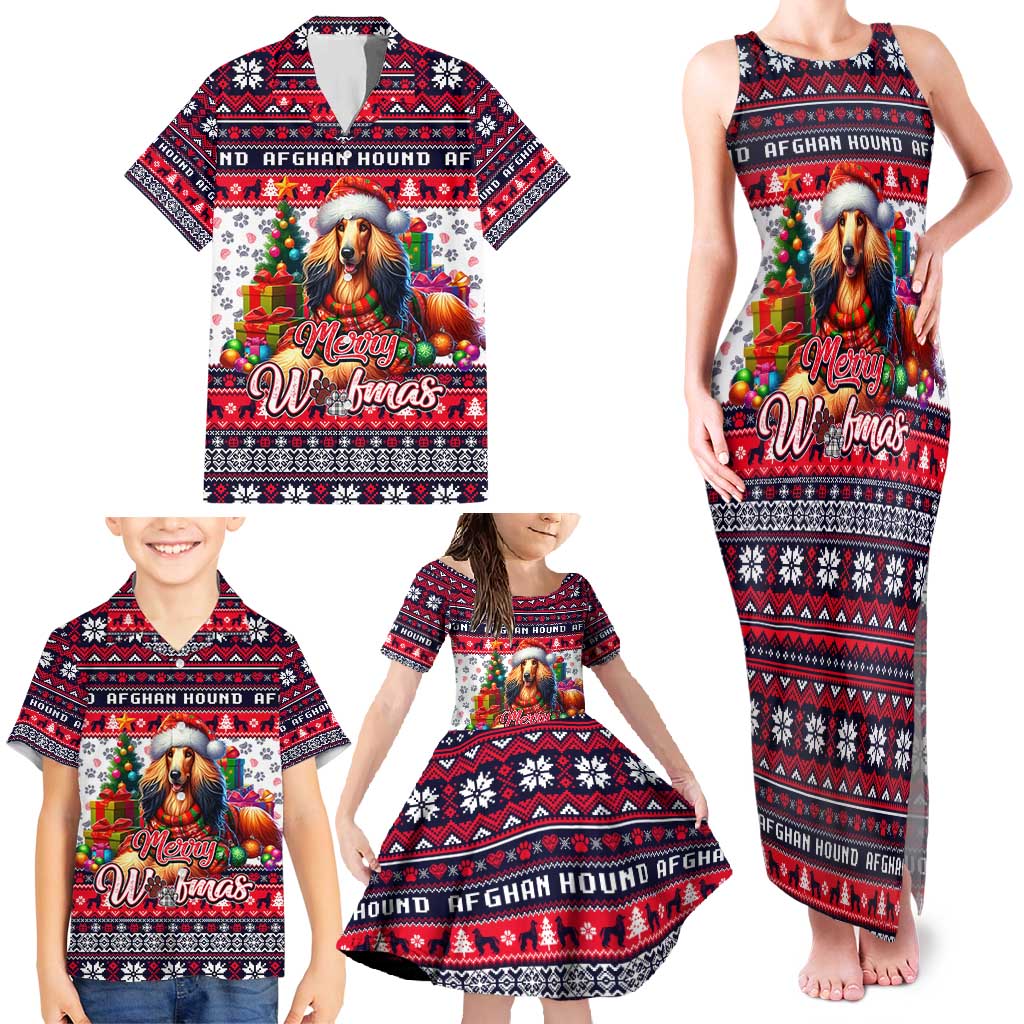 Afghan Hound Merry Woofmas Family Matching Tank Maxi Dress and Hawaiian Shirt Christmas Dog Art Style - Wonder Print Shop
