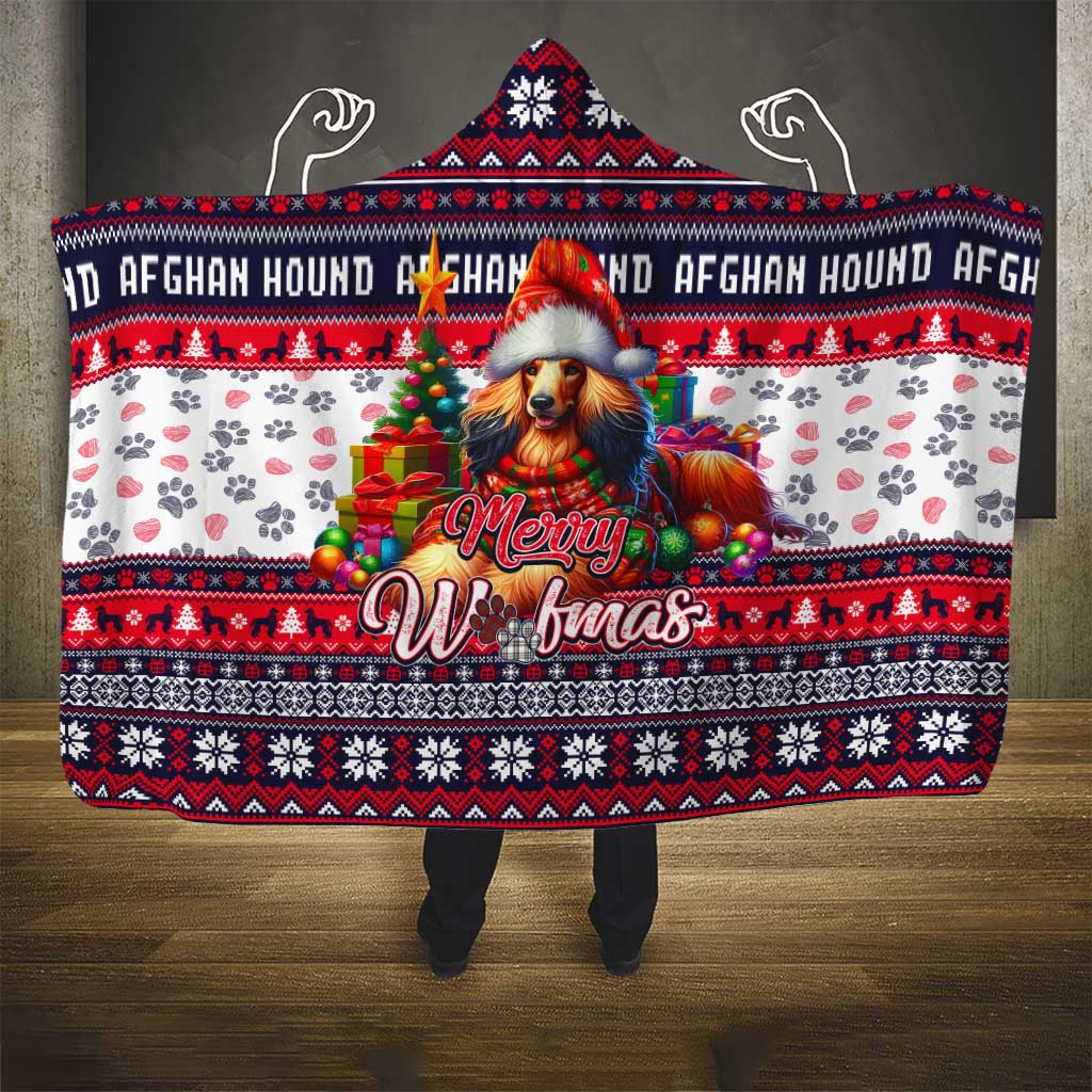 Afghan Hound Merry Woofmas Hooded Blanket Christmas Dog Art Style