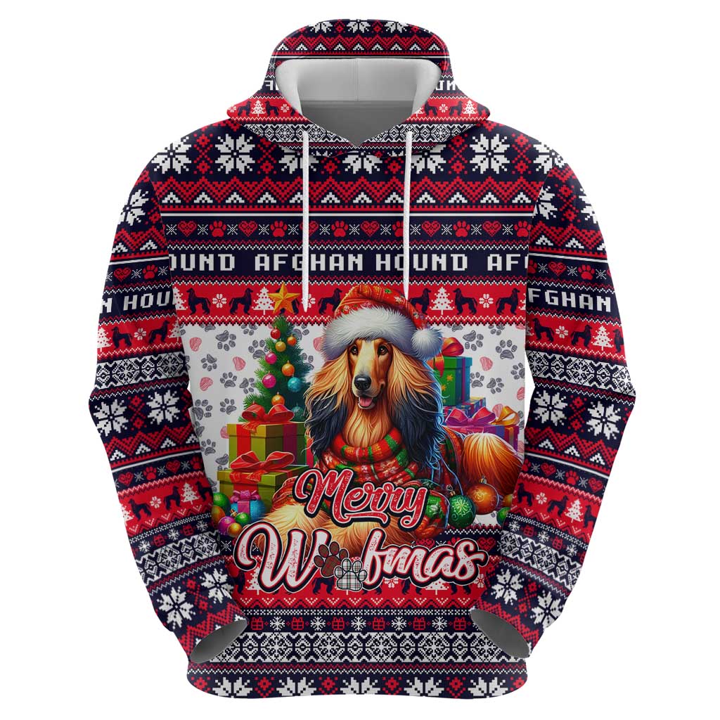 Afghan Hound Merry Woofmas Hoodie Christmas Dog Art Style - Wonder Print Shop