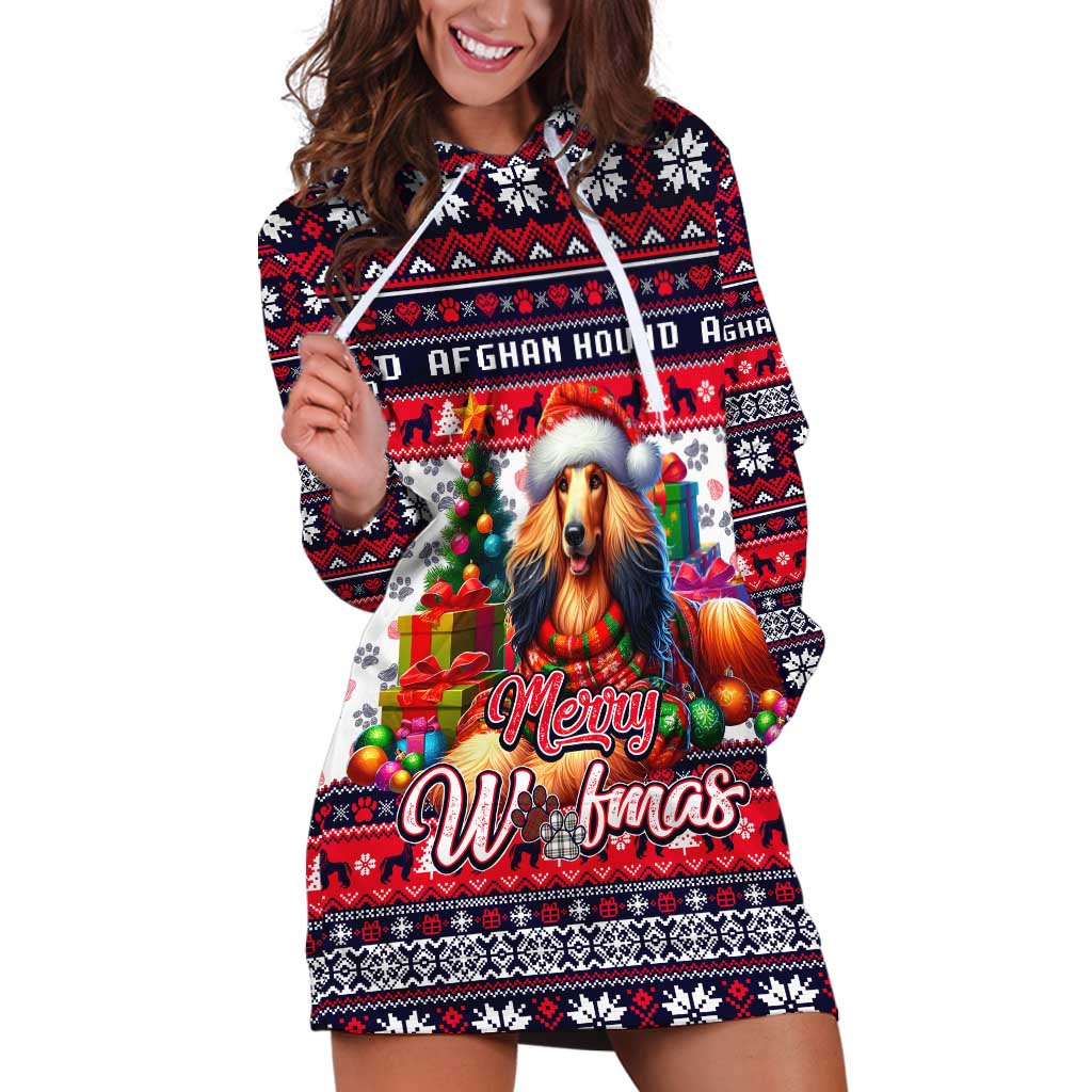 Afghan Hound Merry Woofmas Hoodie Dress Christmas Dog Art Style - Wonder Print Shop