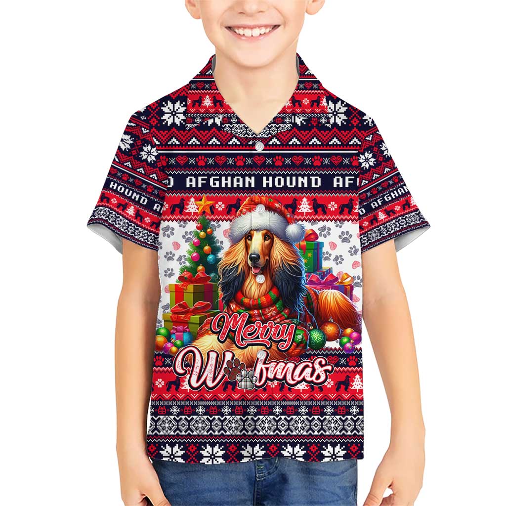 Afghan Hound Merry Woofmas Kid Hawaiian Shirt Christmas Dog Art Style - Wonder Print Shop