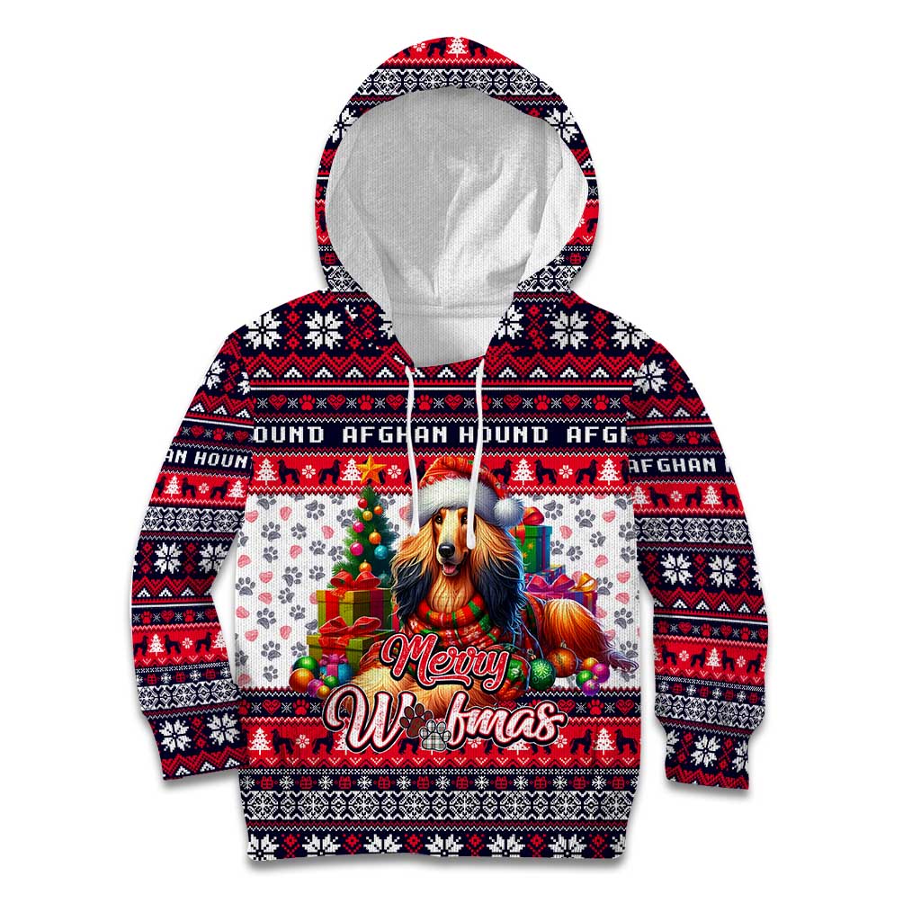 Afghan Hound Merry Woofmas Kid Hoodie Christmas Dog Art Style - Wonder Print Shop