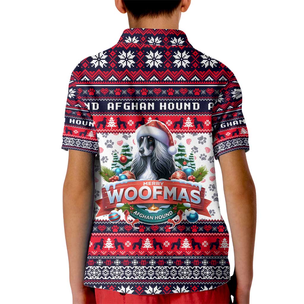 Afghan Hound Merry Woofmas Kid Polo Shirt Christmas Dog Art Style - Wonder Print Shop