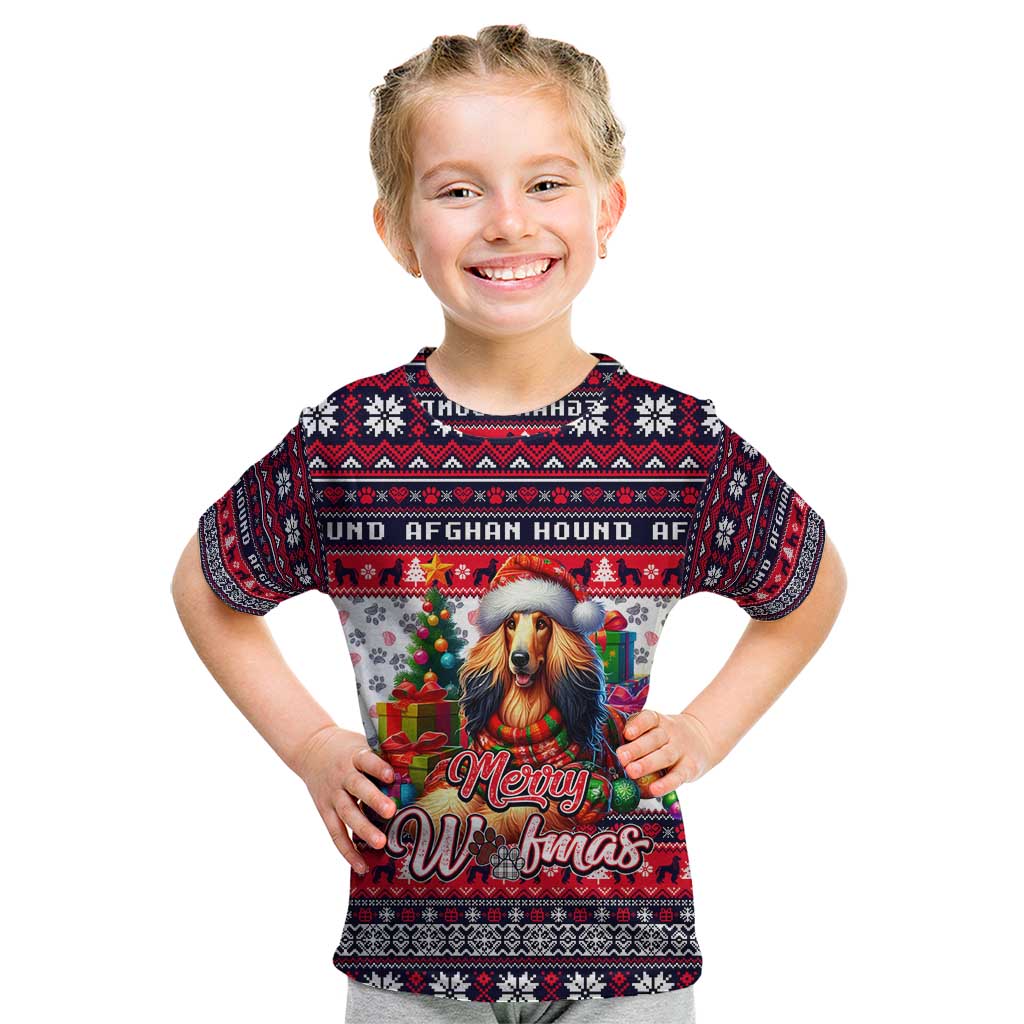 Afghan Hound Merry Woofmas Kid T Shirt Christmas Dog Art Style - Wonder Print Shop
