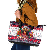 Afghan Hound Merry Woofmas Leather Tote Bag Christmas Dog Art Style - Wonder Print Shop
