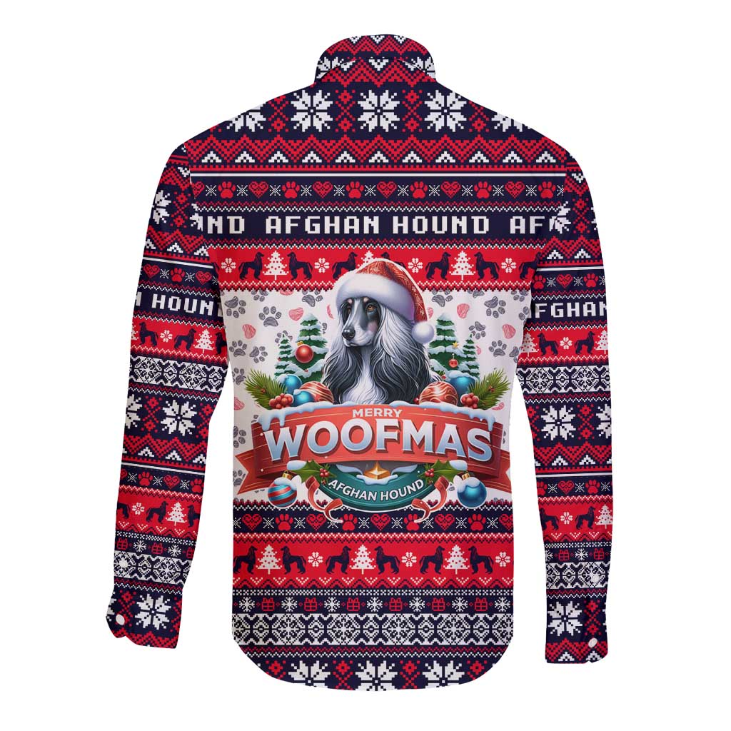 Afghan Hound Merry Woofmas Long Sleeve Button Shirt Christmas Dog Art Style - Wonder Print Shop