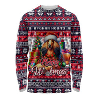 Afghan Hound Merry Woofmas Long Sleeve Shirt Christmas Dog Art Style - Wonder Print Shop
