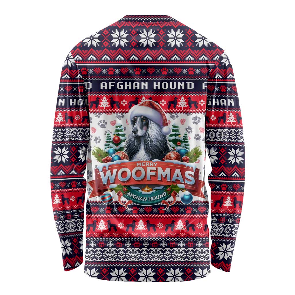 Afghan Hound Merry Woofmas Long Sleeve Shirt Christmas Dog Art Style - Wonder Print Shop