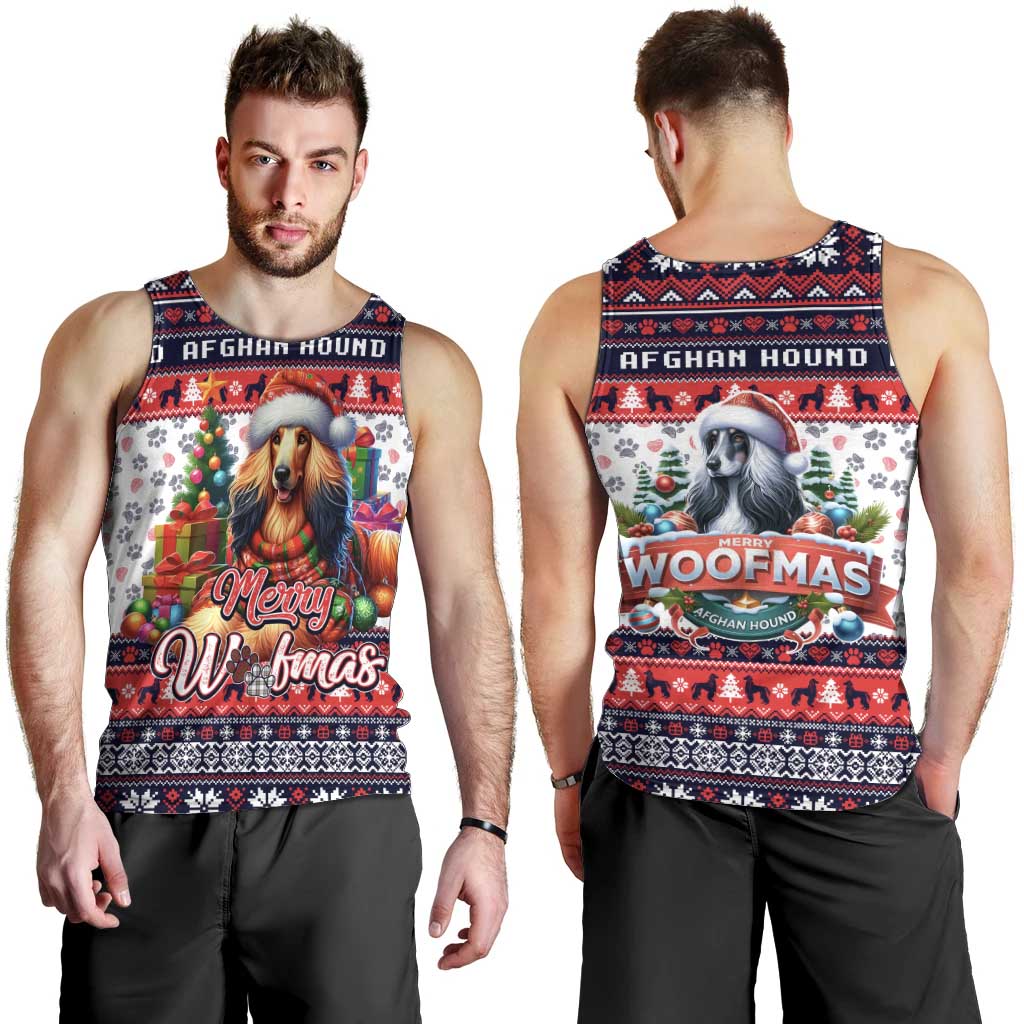 Afghan Hound Merry Woofmas Men Tank Top Christmas Dog Art Style - Wonder Print Shop