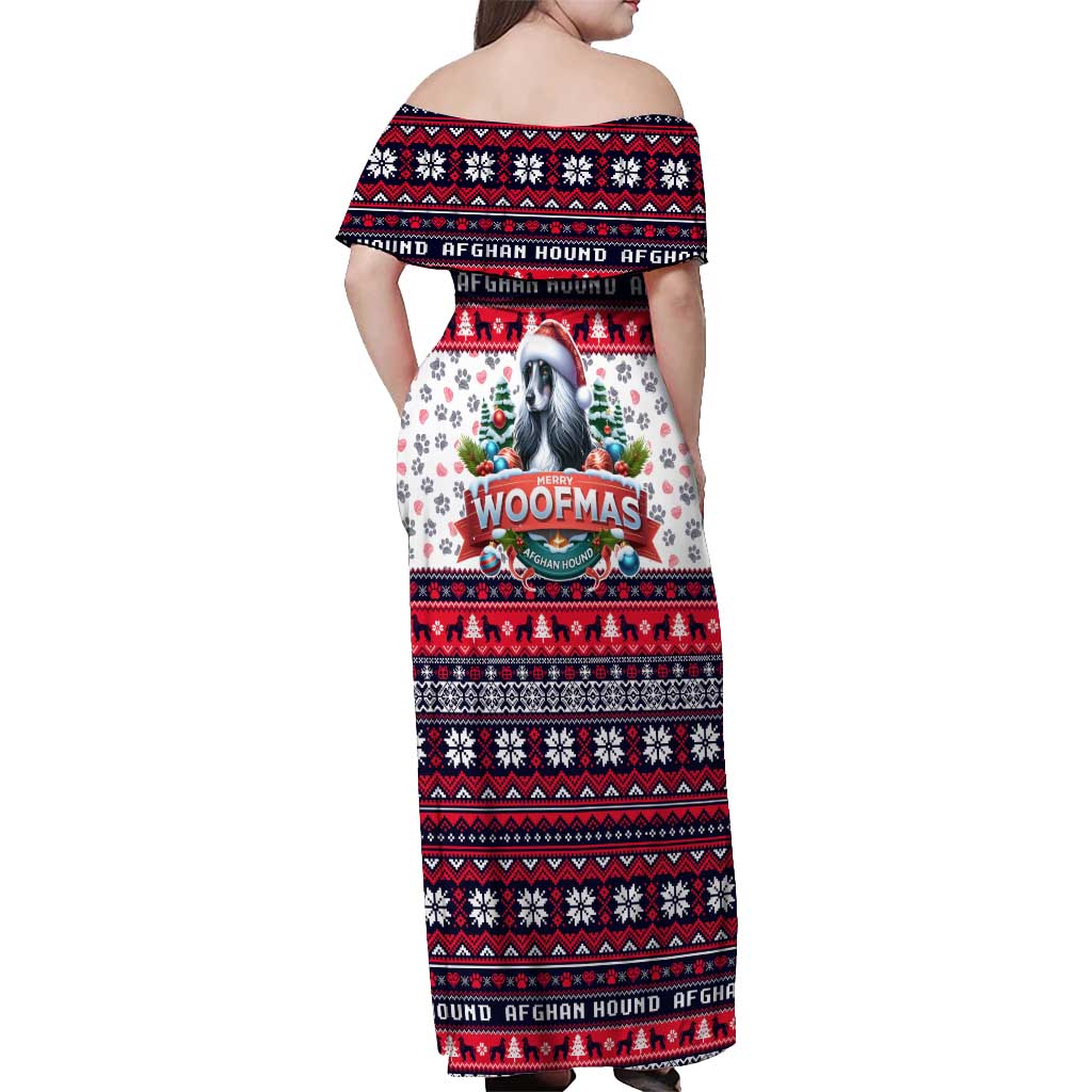Afghan Hound Merry Woofmas Off Shoulder Maxi Dress Christmas Dog Art Style - Wonder Print Shop