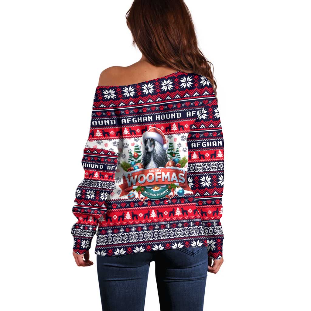 Afghan Hound Merry Woofmas Off Shoulder Sweater Christmas Dog Art Style - Wonder Print Shop