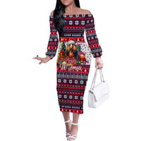Afghan Hound Merry Woofmas Off The Shoulder Long Sleeve Dress Christmas Dog Art Style - Wonder Print Shop