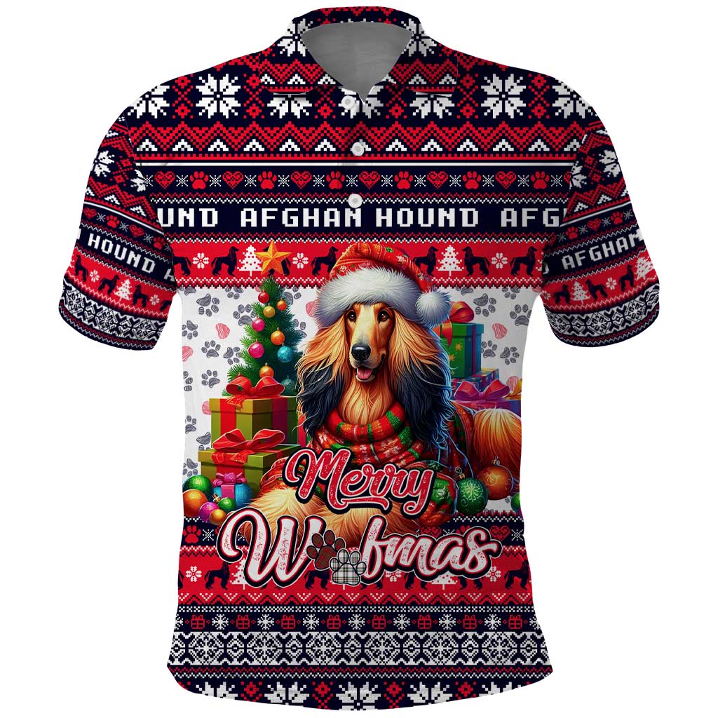 Afghan Hound Merry Woofmas Polo Shirt Christmas Dog Art Style - Wonder Print Shop