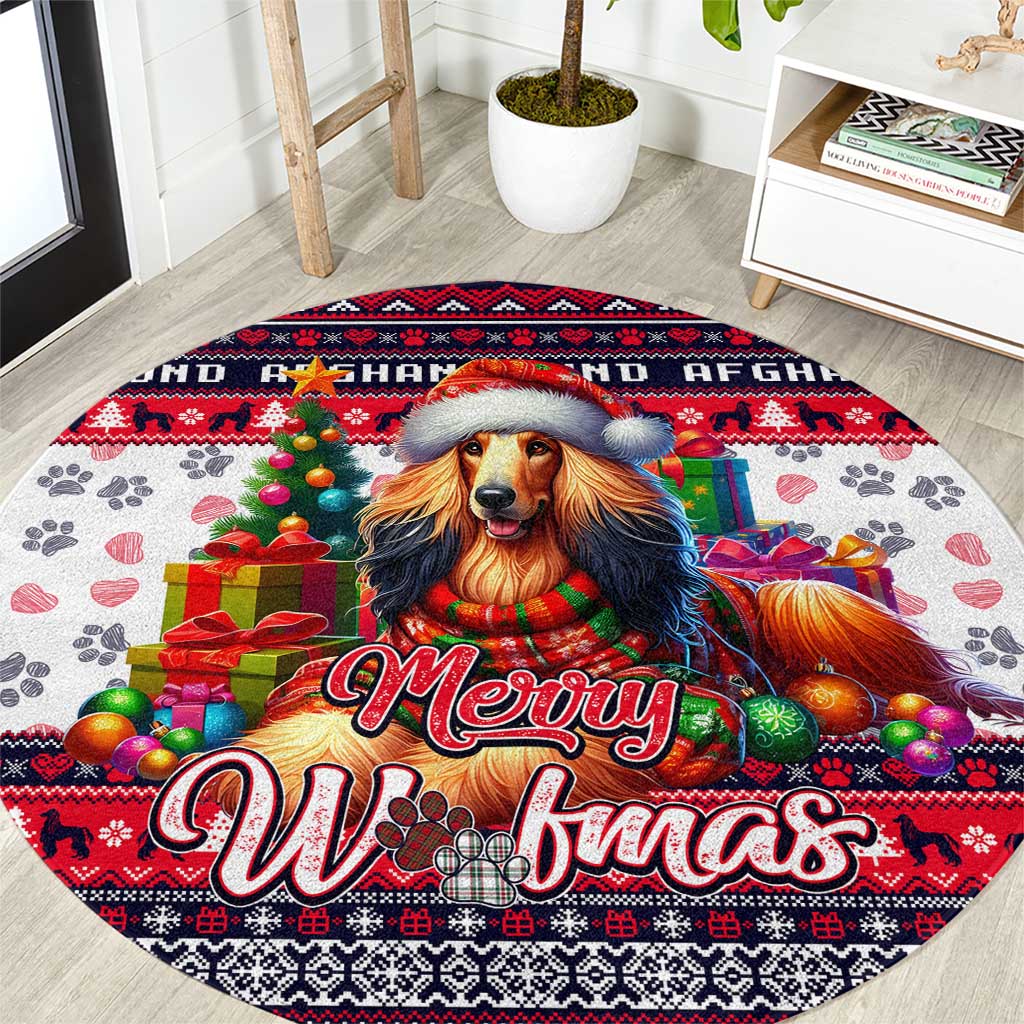 Afghan Hound Merry Woofmas Round Carpet Christmas Dog Art Style