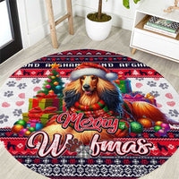 Afghan Hound Merry Woofmas Round Carpet Christmas Dog Art Style