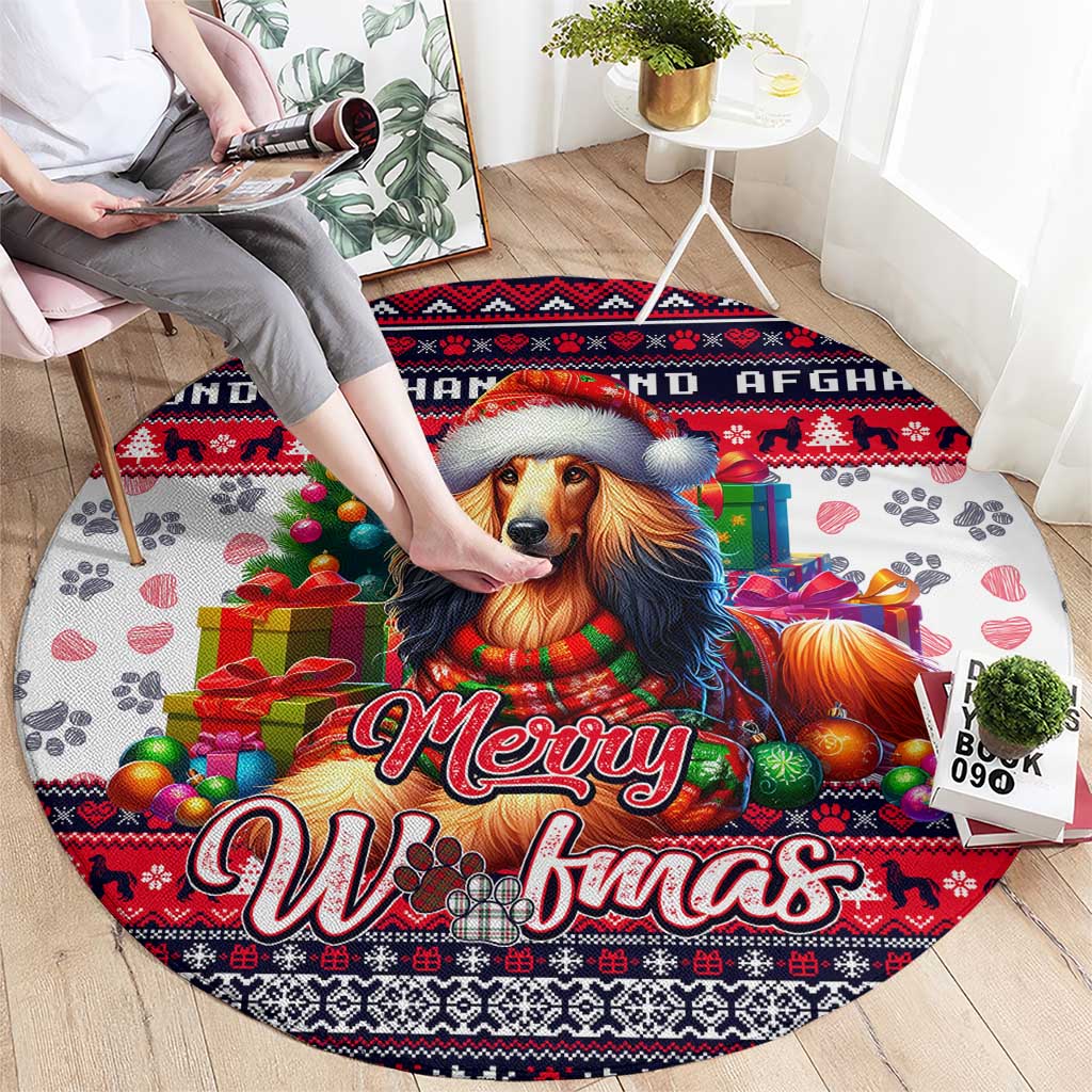 Afghan Hound Merry Woofmas Round Carpet Christmas Dog Art Style