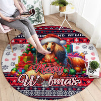Afghan Hound Merry Woofmas Round Carpet Christmas Dog Art Style