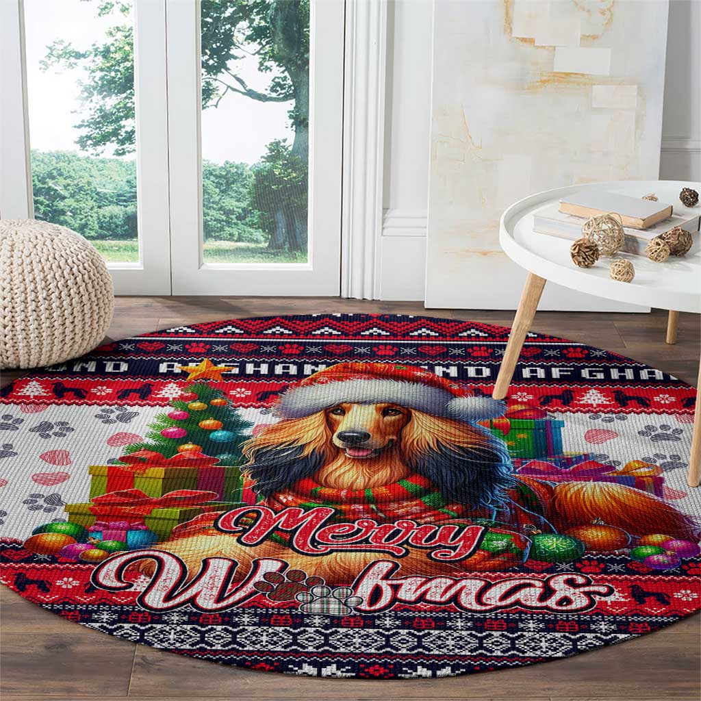 Afghan Hound Merry Woofmas Round Carpet Christmas Dog Art Style