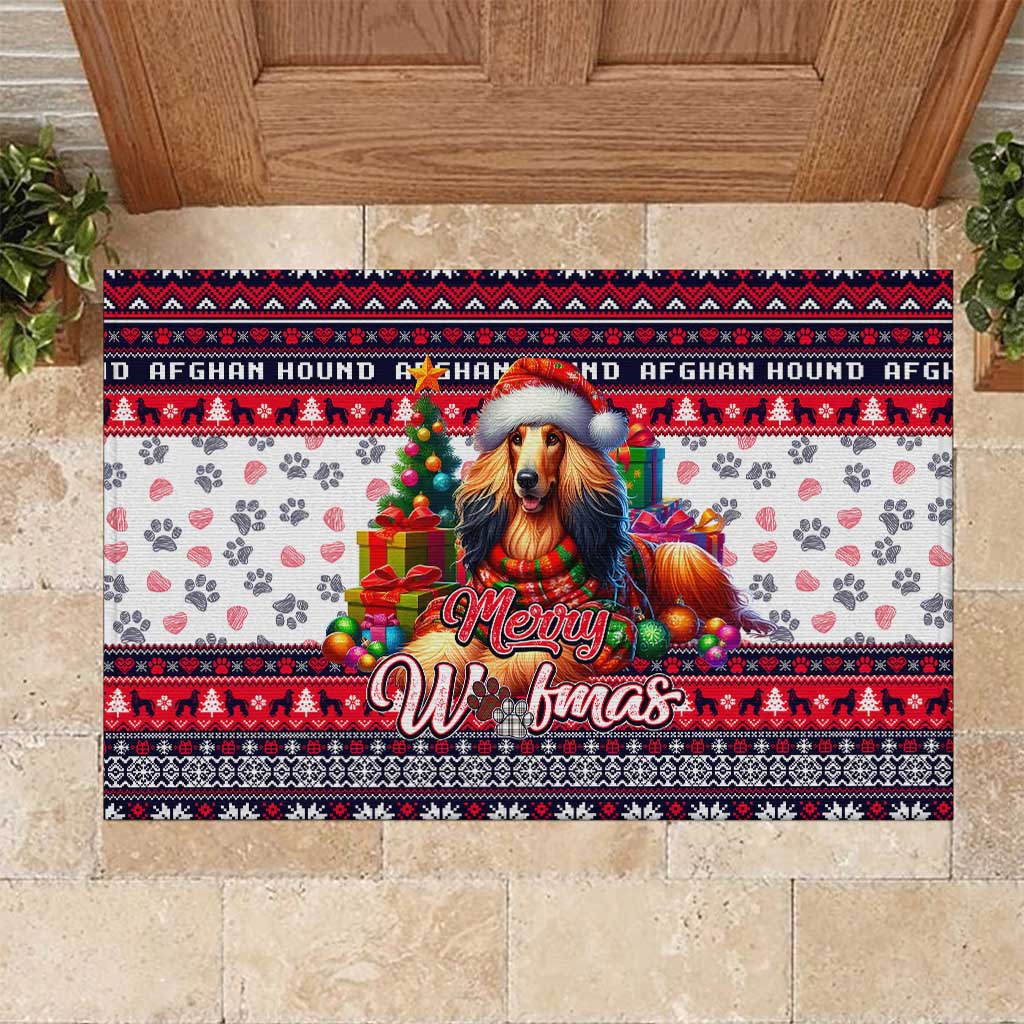Afghan Hound Merry Woofmas Rubber Doormat Christmas Dog Art Style - Wonder Print Shop
