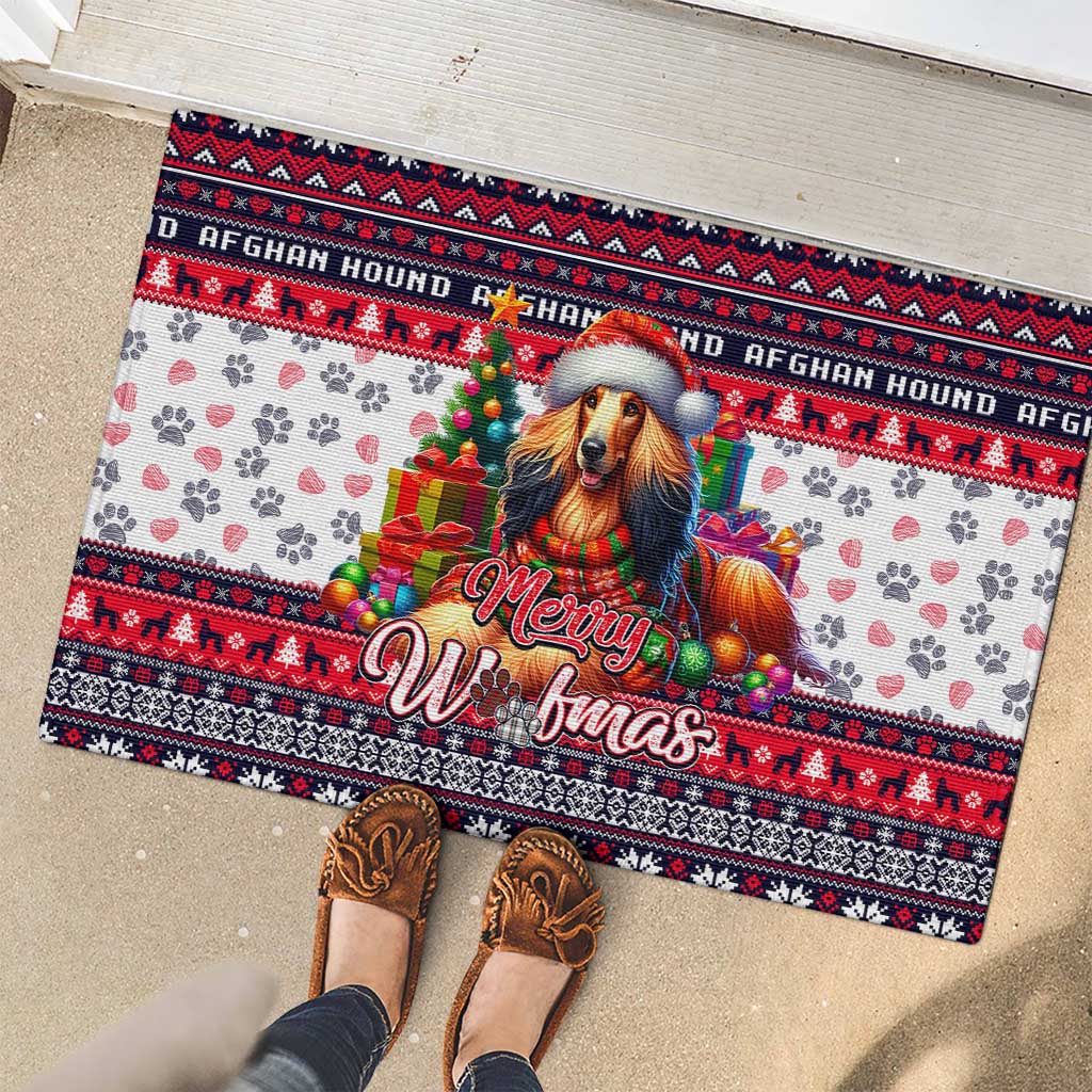 Afghan Hound Merry Woofmas Rubber Doormat Christmas Dog Art Style - Wonder Print Shop