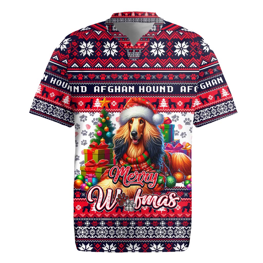 Afghan Hound Merry Woofmas Rugby Jersey Christmas Dog Art Style - Wonder Print Shop