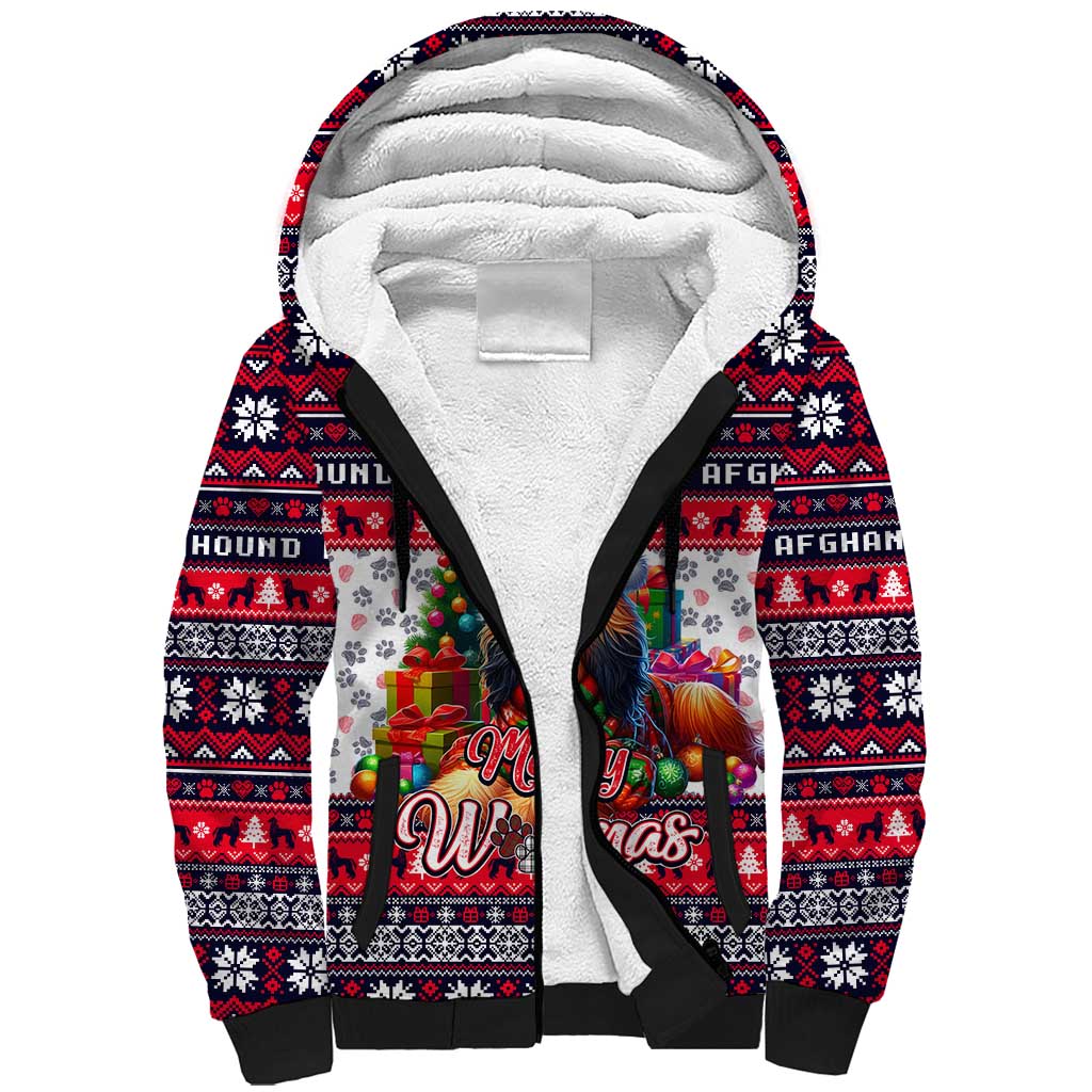 Afghan Hound Merry Woofmas Sherpa Hoodie Christmas Dog Art Style - Wonder Print Shop