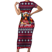 Afghan Hound Merry Woofmas Short Sleeve Bodycon Dress Christmas Dog Art Style - Wonder Print Shop