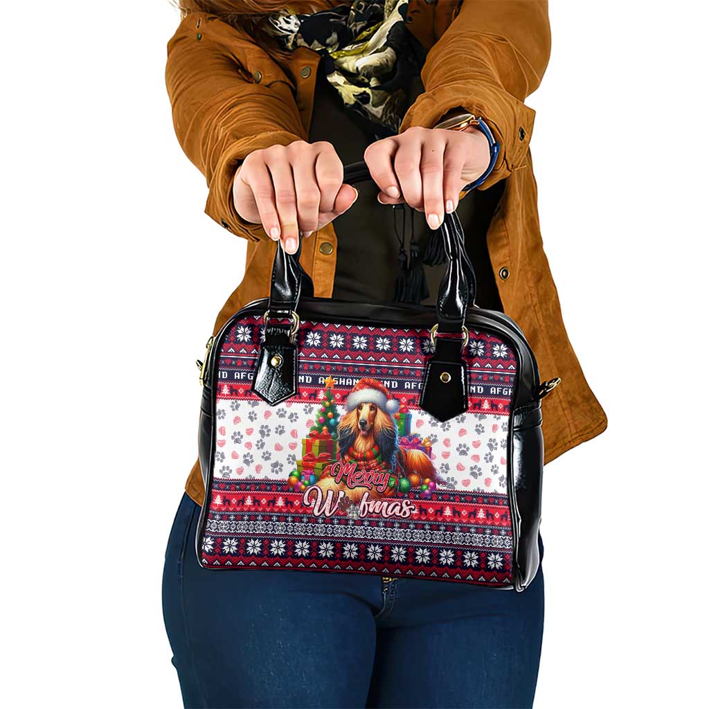 Afghan Hound Merry Woofmas Shoulder Handbag Christmas Dog Art Style