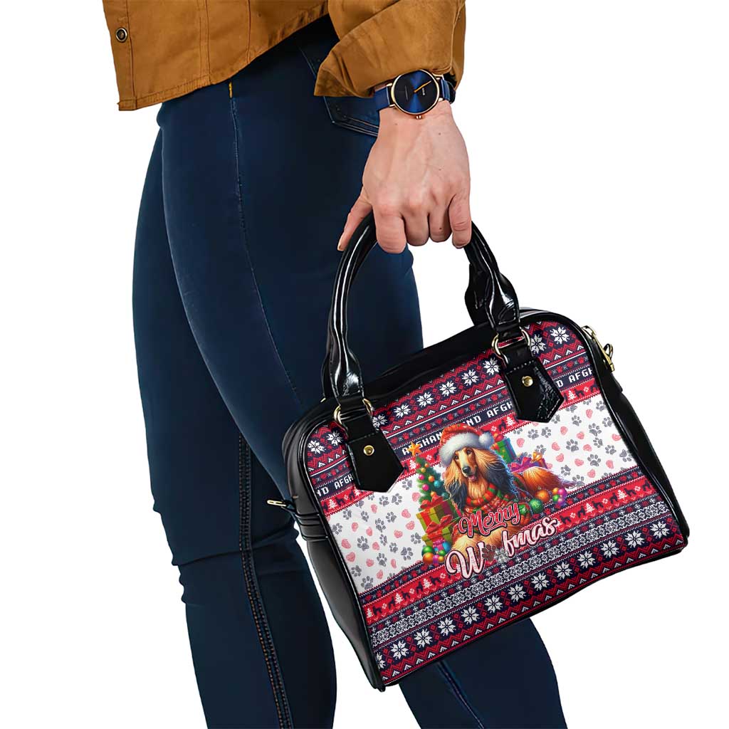 Afghan Hound Merry Woofmas Shoulder Handbag Christmas Dog Art Style