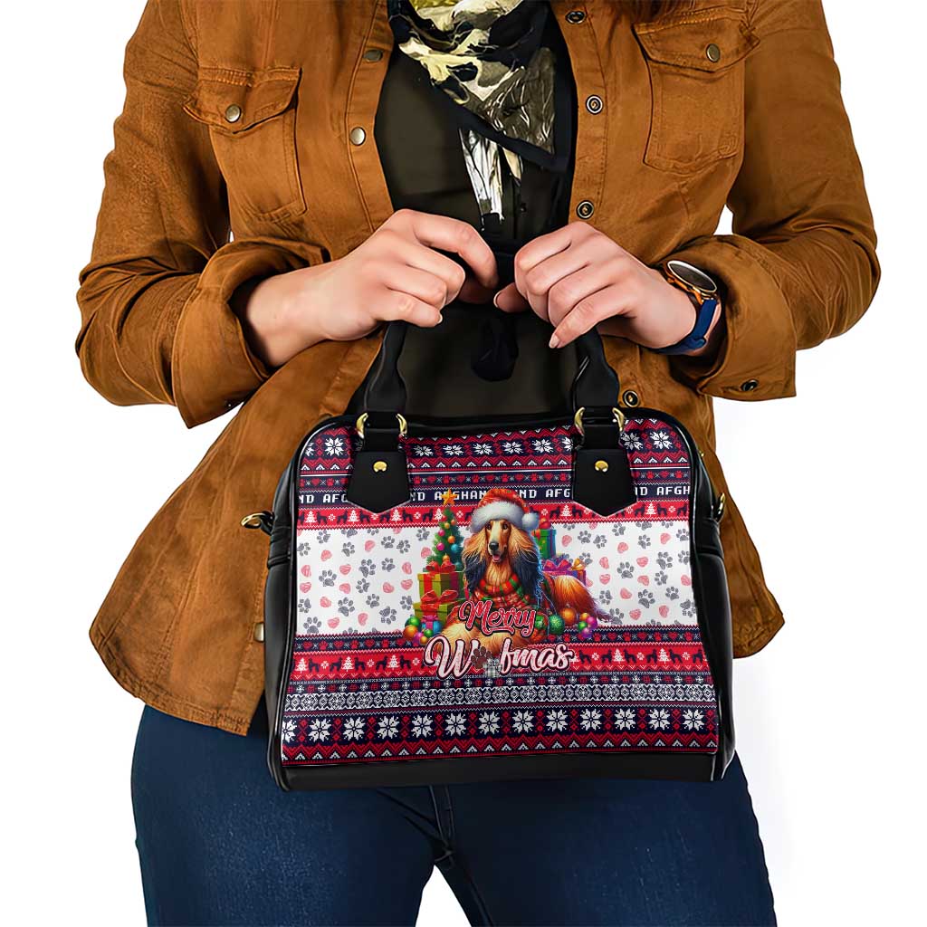 Afghan Hound Merry Woofmas Shoulder Handbag Christmas Dog Art Style