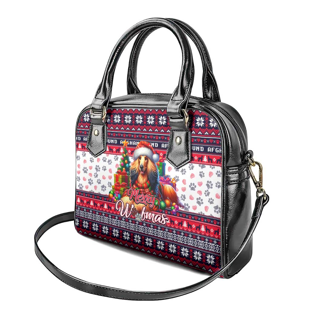 Afghan Hound Merry Woofmas Shoulder Handbag Christmas Dog Art Style