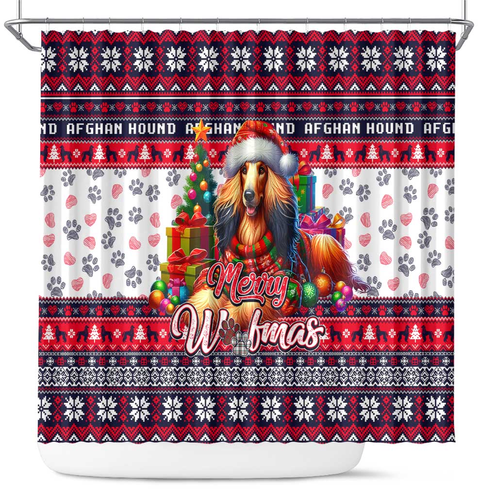 Afghan Hound Merry Woofmas Shower Curtain Christmas Dog Art Style