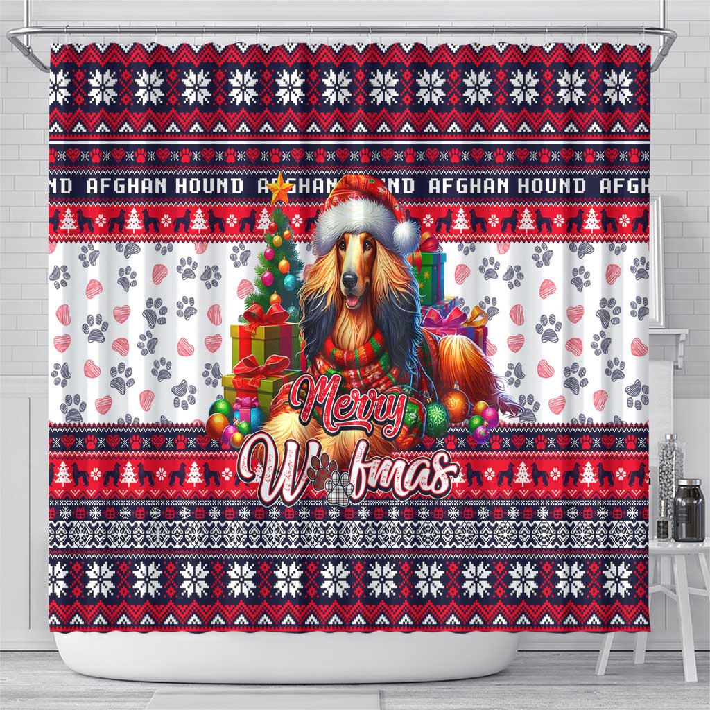 Afghan Hound Merry Woofmas Shower Curtain Christmas Dog Art Style