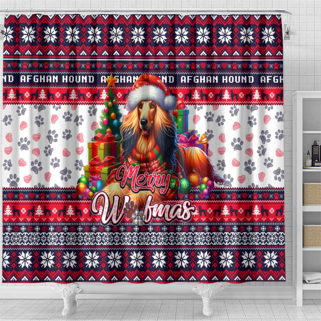 Afghan Hound Merry Woofmas Shower Curtain Christmas Dog Art Style