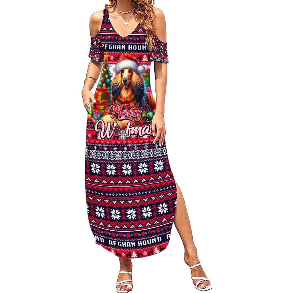 Afghan Hound Merry Woofmas Summer Maxi Dress Christmas Dog Art Style - Wonder Print Shop