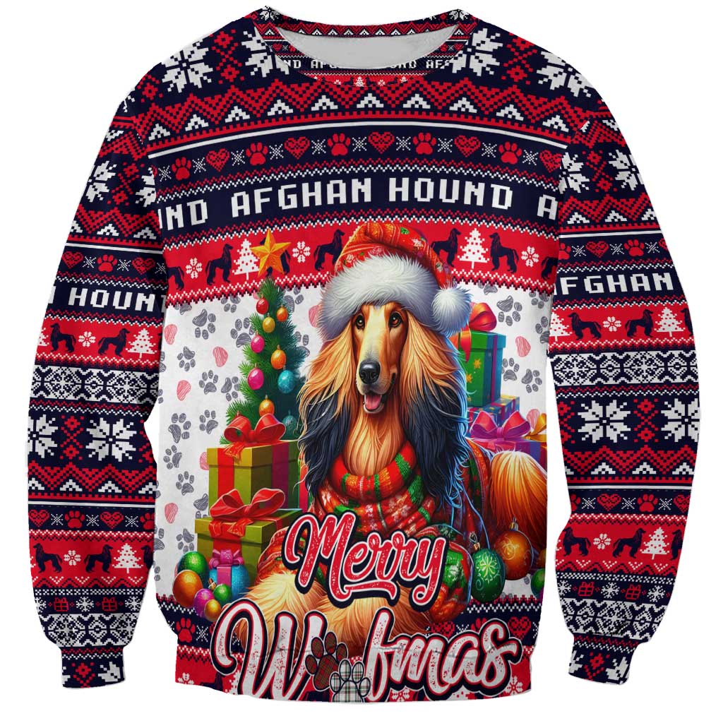 Afghan Hound Merry Woofmas Sweatshirt Christmas Dog Art Style - Wonder Print Shop