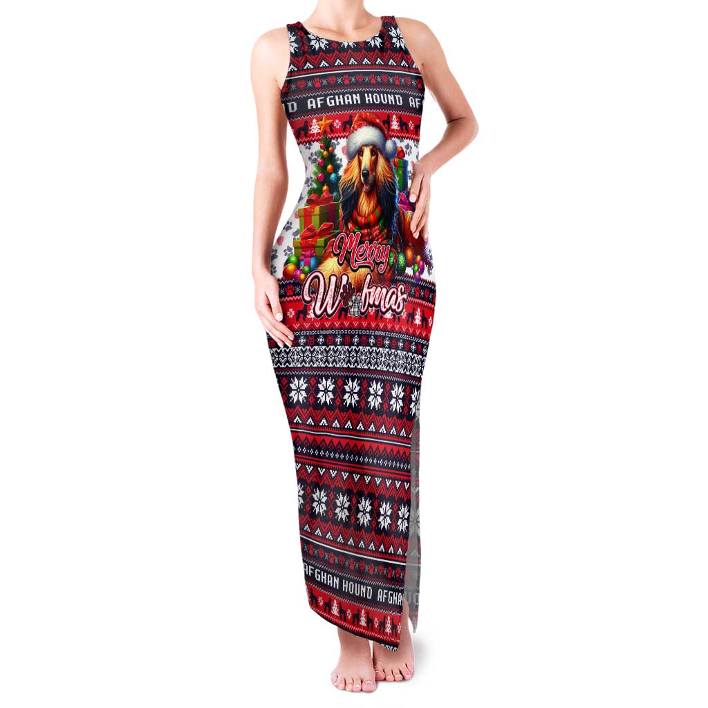 Afghan Hound Merry Woofmas Tank Maxi Dress Christmas Dog Art Style - Wonder Print Shop