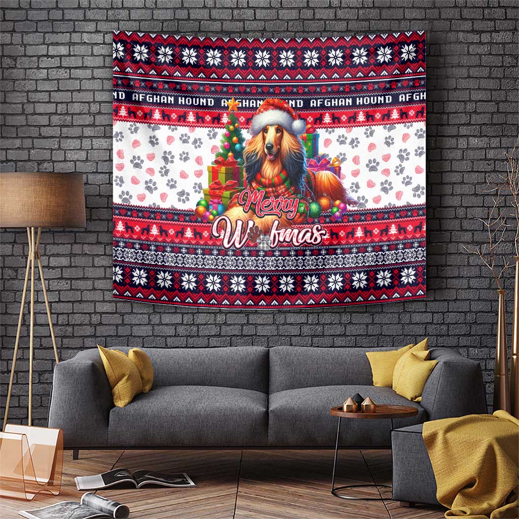 Afghan Hound Merry Woofmas Tapestry Christmas Dog Art Style - Wonder Print Shop