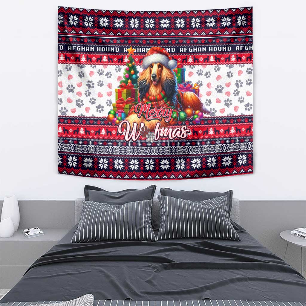 Afghan Hound Merry Woofmas Tapestry Christmas Dog Art Style - Wonder Print Shop