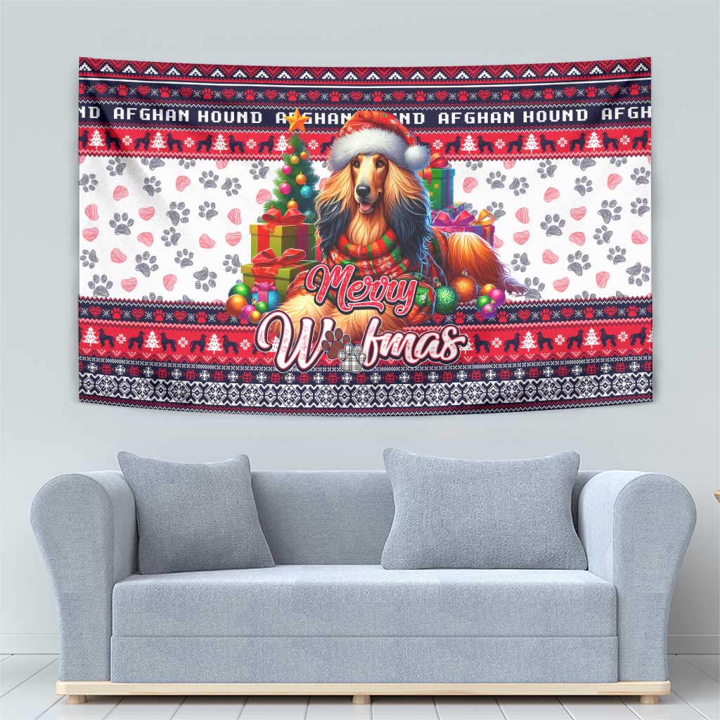 Afghan Hound Merry Woofmas Tapestry Christmas Dog Art Style - Wonder Print Shop