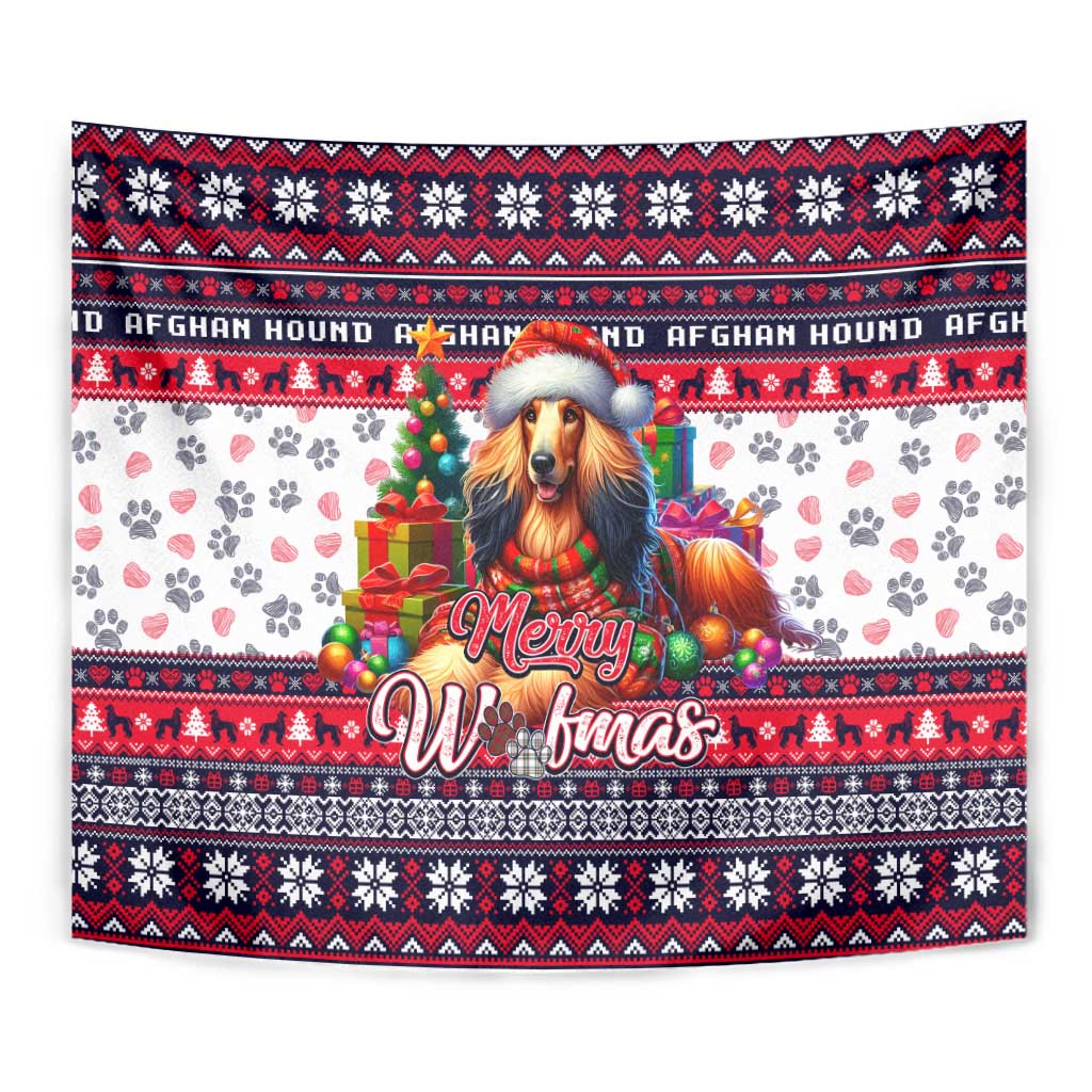 Afghan Hound Merry Woofmas Tapestry Christmas Dog Art Style - Wonder Print Shop