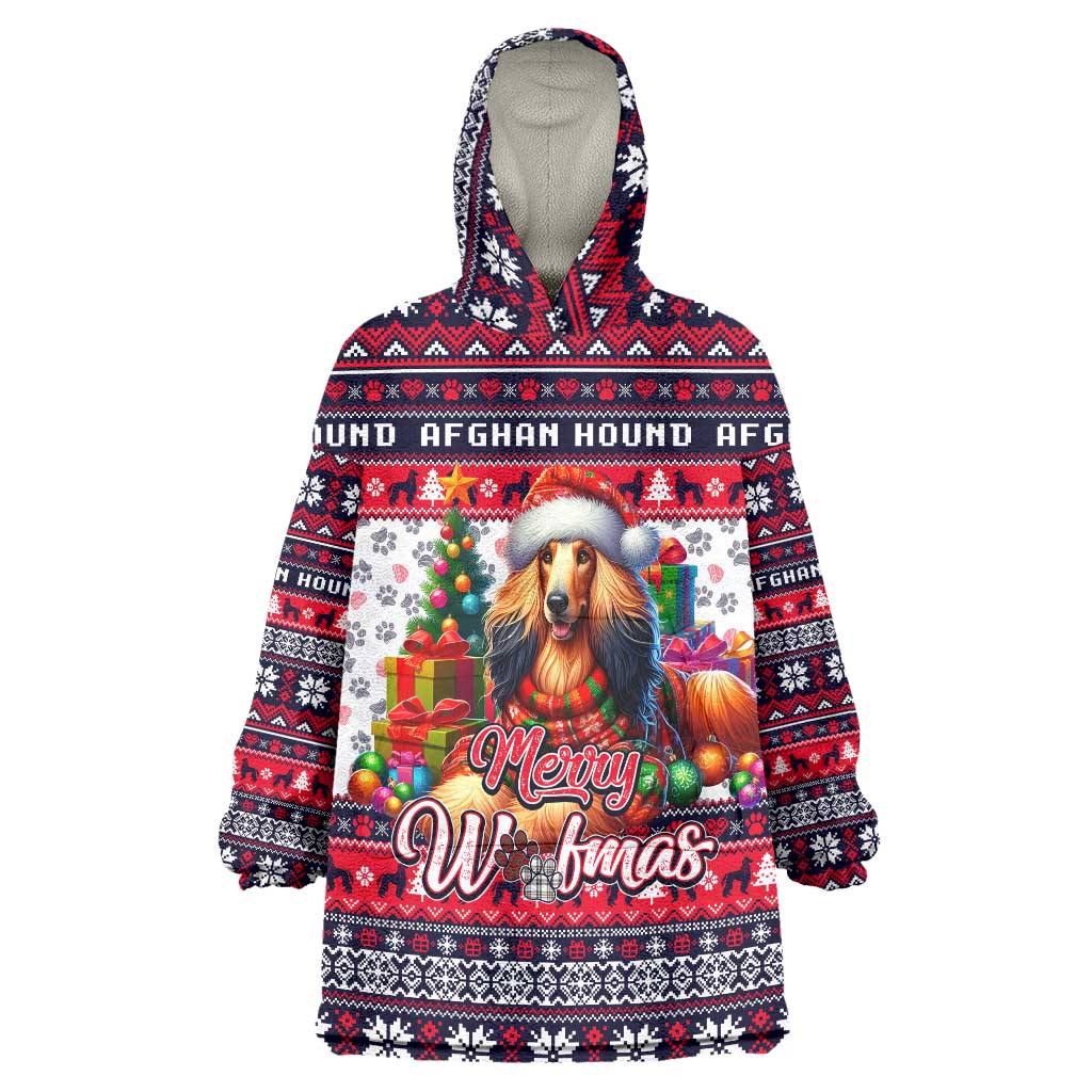 Afghan Hound Merry Woofmas Wearable Blanket Hoodie Christmas Dog Art Style - Wonder Print Shop