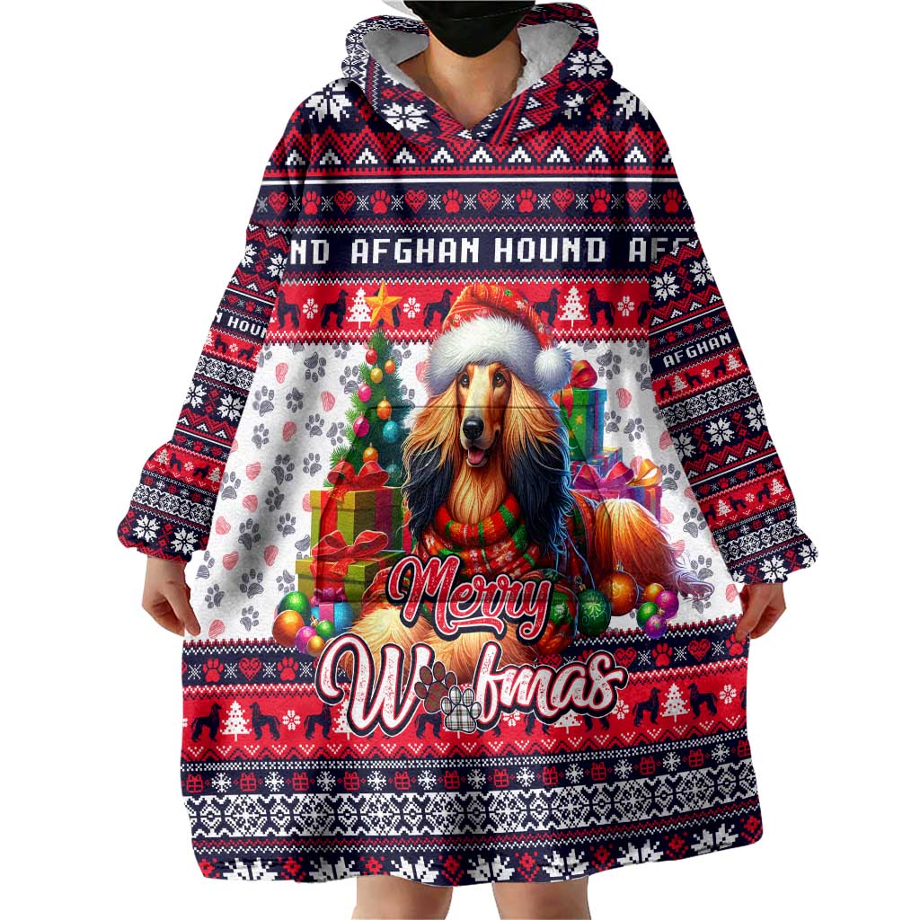 Afghan Hound Merry Woofmas Wearable Blanket Hoodie Christmas Dog Art Style - Wonder Print Shop