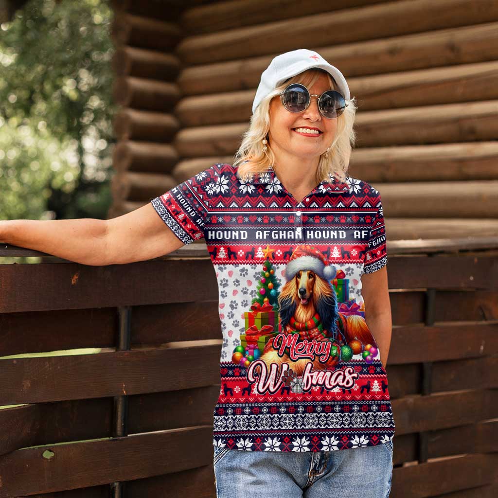 Afghan Hound Merry Woofmas Women Polo Shirt Christmas Dog Art Style - Wonder Print Shop