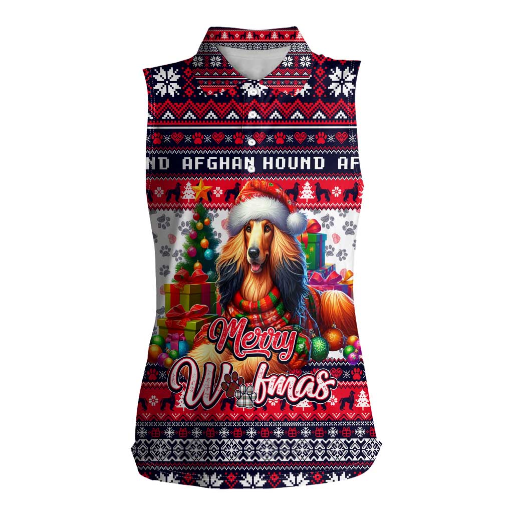 Afghan Hound Merry Woofmas Women Sleeveless Polo Shirt Christmas Dog Art Style - Wonder Print Shop
