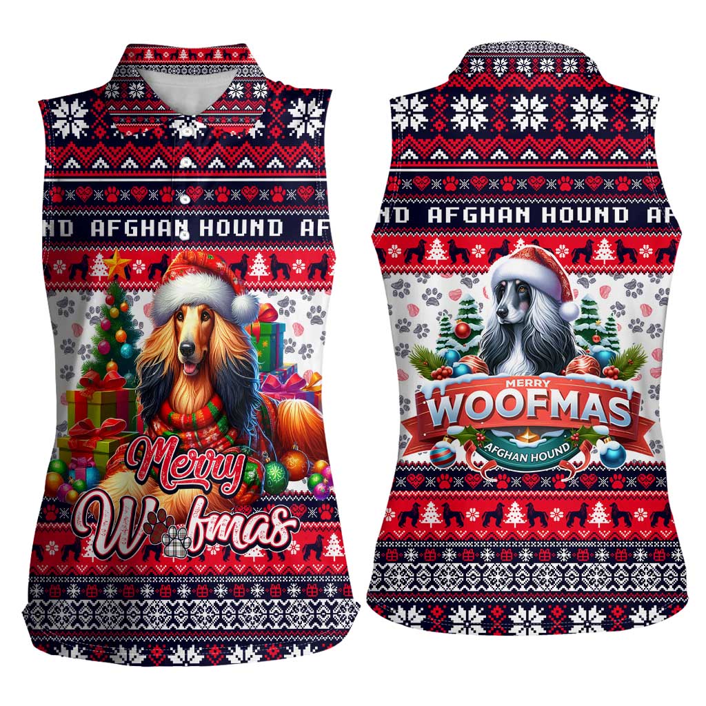 Afghan Hound Merry Woofmas Women Sleeveless Polo Shirt Christmas Dog Art Style - Wonder Print Shop